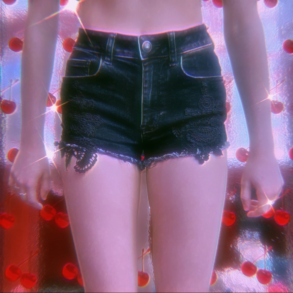 black denim lace shorts